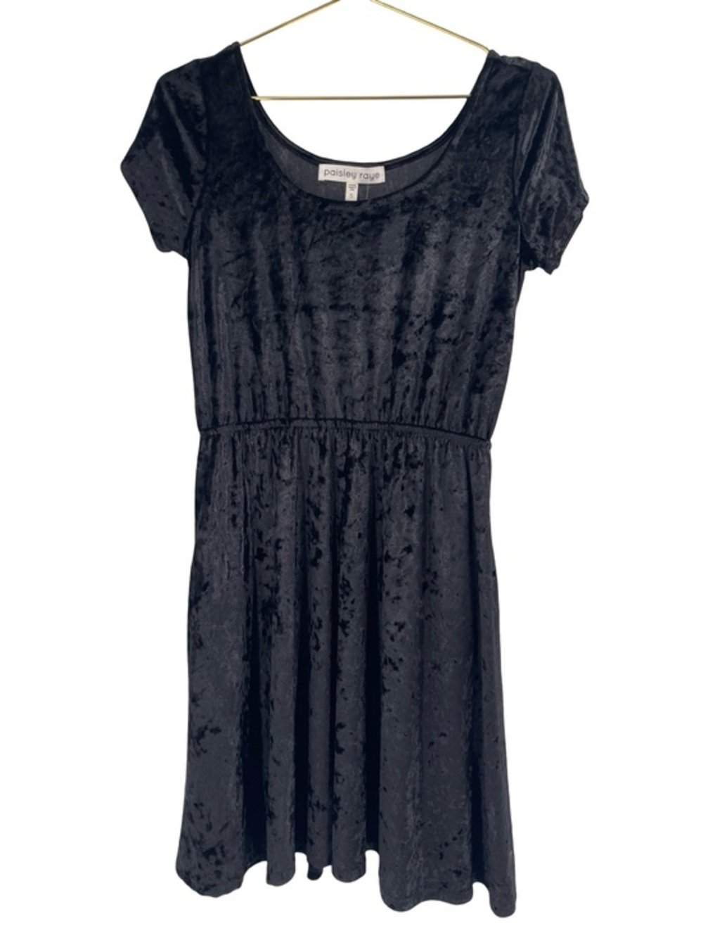 NWT Paisley Raye Black Velvet Short Sleeve Scoop Neck Formal Dress